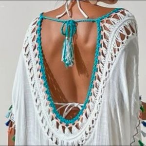 NEW! 🌴Vacation🌴 Boho vibe, tassel trim, crochet, tie back / beach coverup